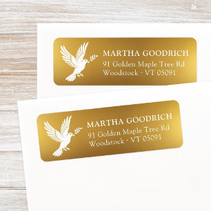 Elegant White Peace Dove Gold Foil Return Address