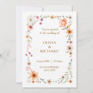 Elegant White & Peach  Floral Wedding invitations 