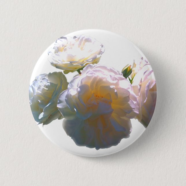 Elegant white peach orange blush roses 2 inch round button (Front)