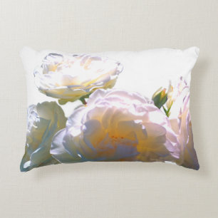 Elegant white peach orange blush roses accent pillow