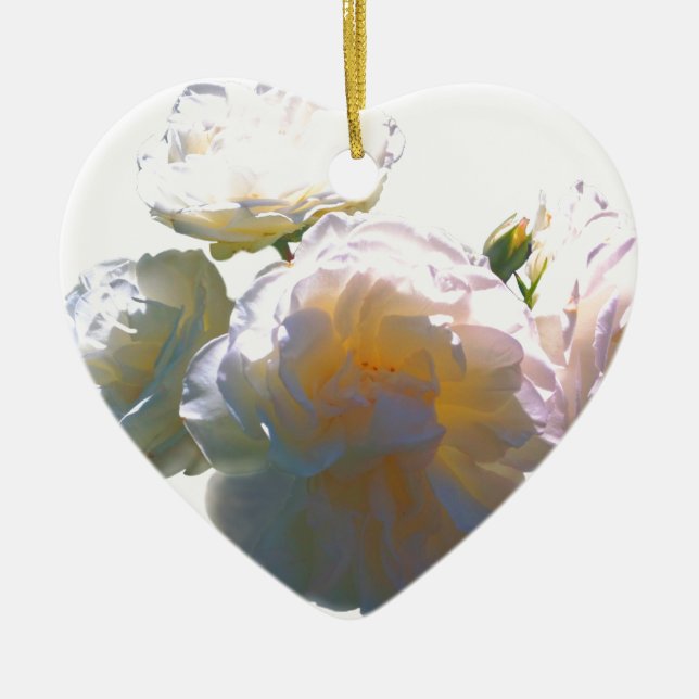 Elegant white peach orange blush roses ceramic ornament (Front)