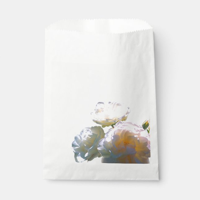 Elegant white peach orange blush roses favour bag (Front)