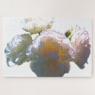 Elegant white peach orange blush roses jigsaw puzzle