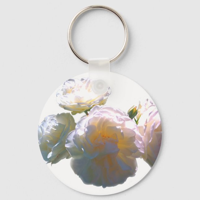 Elegant white peach orange blush roses keychain (Front)