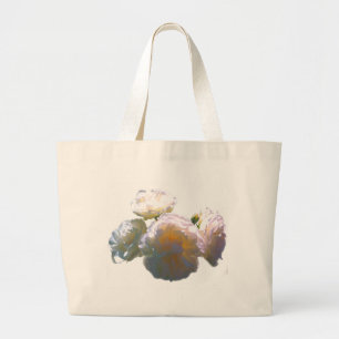 Elegant white peach orange blush roses large tote bag