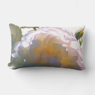 Elegant white peach orange blush roses lumbar pillow