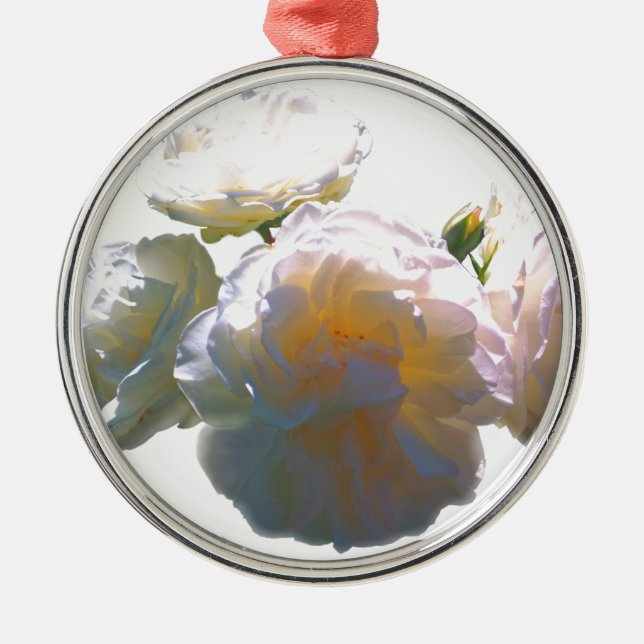 Elegant white peach orange blush roses metal ornament (Front)