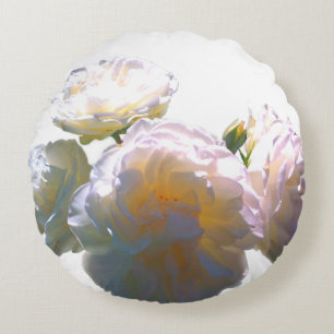 Elegant white peach orange blush roses round pillow