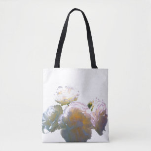 Elegant white peach orange blush roses tote bag