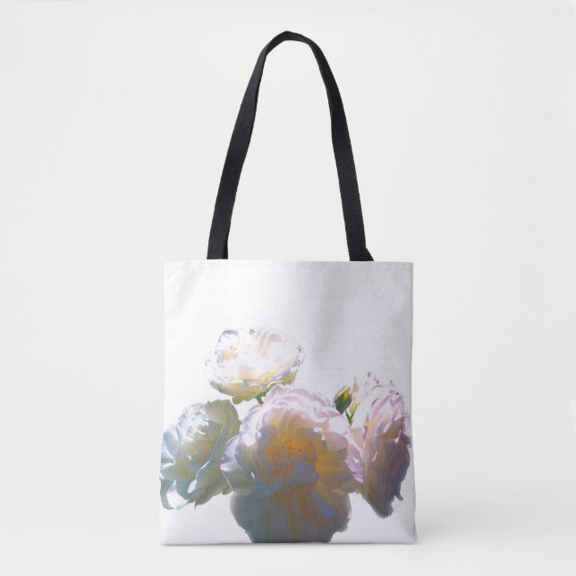 Elegant white peach orange blush roses tote bag (Front)