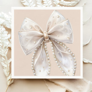 Elegant White Pearl Bow Baby Shower Napkin
