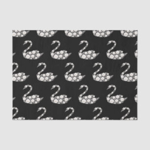Elegant White Pearl Swan on Black Background Tissue Paper