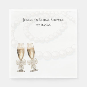 Elegant White Pearls & Prosecco Bridal Shower Napkin