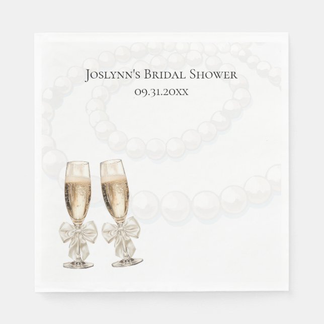 Elegant White Pearls & Prosecco Bridal Shower Napkin (Front)