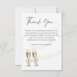 Elegant White Pearls & Prosecco Bridal Shower  Thank You Card
