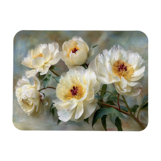 Elegant White Peonies in Bloom Flexible Magnet (Horizontal)