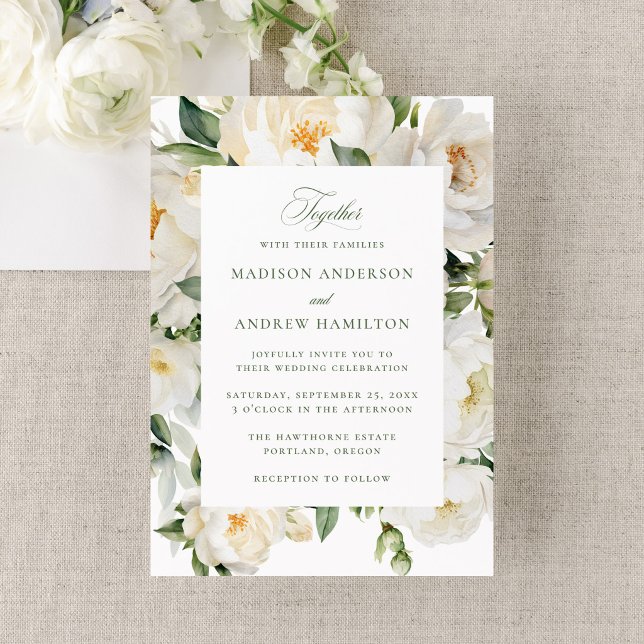 Elegant White Peonies Wedding Invitation (Creator Uploaded)