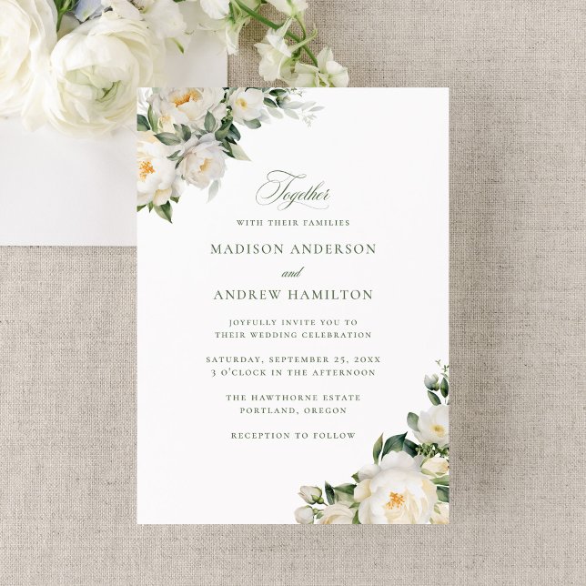 Elegant White Peonies Wedding Invitation (Creator Uploaded)