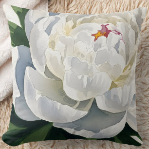 Elegant White Peony Bloom Throw Pillow