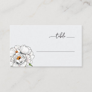 Elegant White Peony Floral Place Card