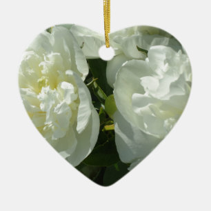 Elegant white peony floral white flower photo ceramic ornament