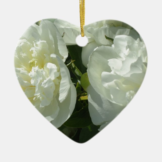Elegant white peony floral white flower photo ceramic ornament (Front)