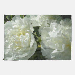 Elegant white peony floral white flower photo kitchen towel