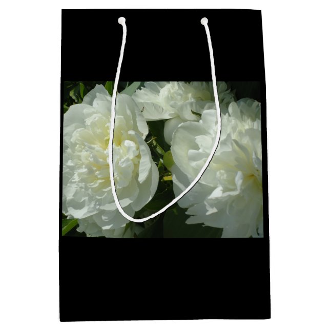Elegant white peony floral white flower photo medium gift bag (Front)