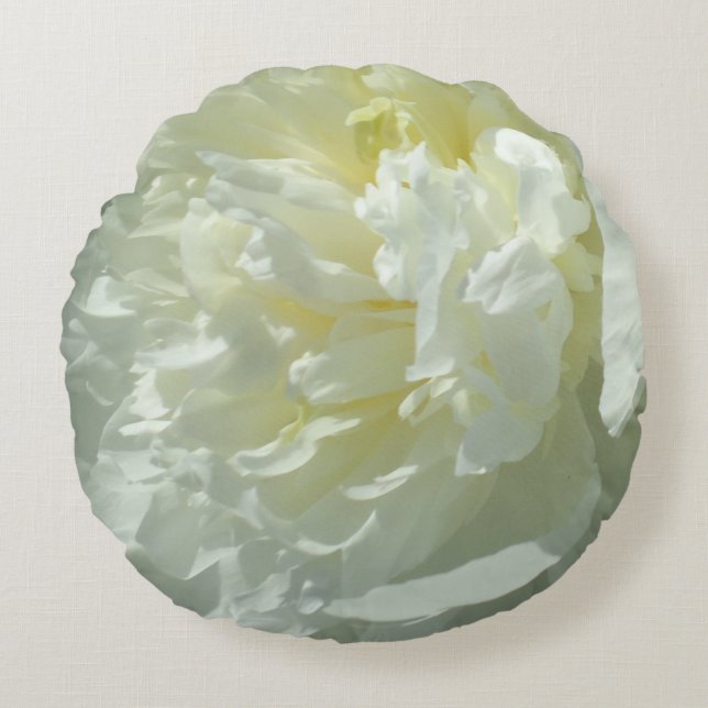 Elegant white peony floral white flower photo round pillow (Front)