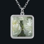 Elegant white peony floral white flower photo silver plated necklace<br><div class="desc">Elegant white peonies glowing in the noon day sun.</div>