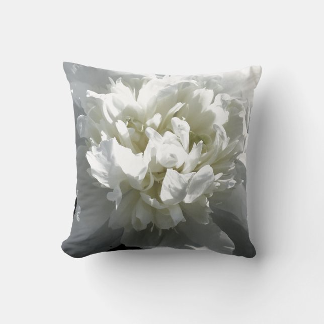 Elegant white peony floral white flower photo throw pillow (Front)
