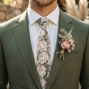 Elegant White Peony Tie