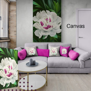 Elegant White Peony with Pink Floral Digital Canvas Print