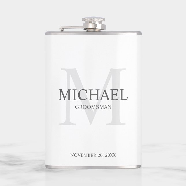 Elegant White Personalized Groomsmen Hip Flask (Creator Uploaded)
