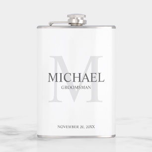 Elegant White Personalized Groomsmen Hip Flask