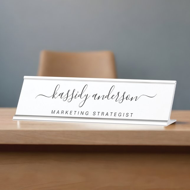 Elegant White Personalized Name Script Calligraphy Desk Name Plate (Elegant White Personalized Name Script Calligraphy Desk Name Plate)