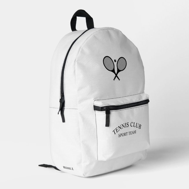 Elegant White Personalized Tennis Club Racket  Printed Backpack (Back Corner Left)