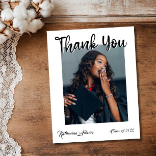 Elegant White Photo Graduation Thank You Card