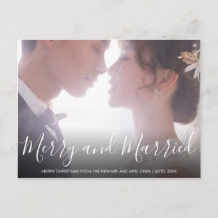 Elegant White Photo Newlywed Christmas Holiday Postcard