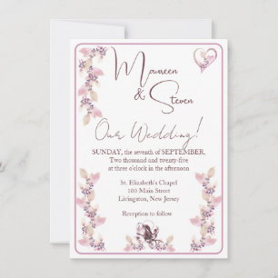 Elegant White, Pink, & Blush Floral Wedding Invitation