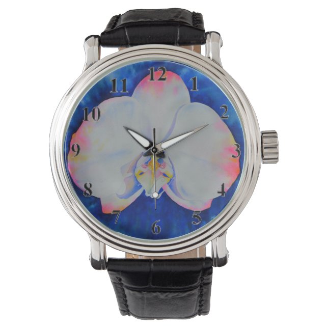 Elegant white Pink Blush Orchid watercolor Watch (Front)