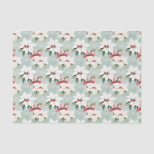 Elegant White Pink Christmas Poinsettias  Tissue Paper