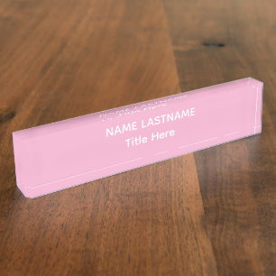 Elegant white & pink custom name Desk Nameplate