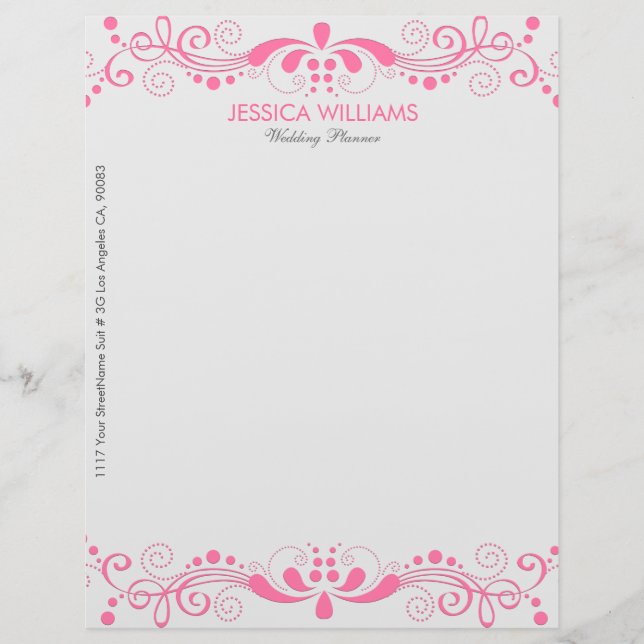Elegant White & Pink Floral Lace Letterhead (Front)