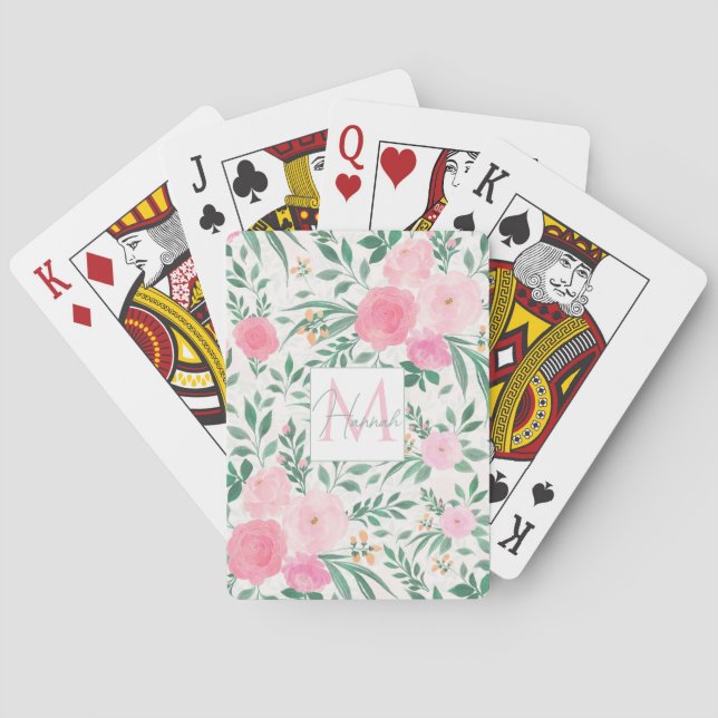 Elegant White Pink Flowers Watercolor Floral Playing Cards (Back)