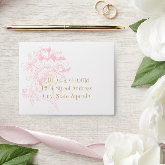 Elegant White Pink Gold Floral Peony Wedding Envelopes (Wedding)