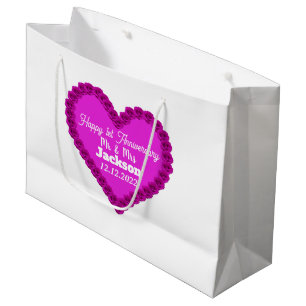 Elegant White & Pink Heart Happy 1st Anniversary  Large Gift Bag