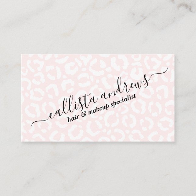 Elegant White Pink Leopard Cheetah Animal Print Business Card (Front)