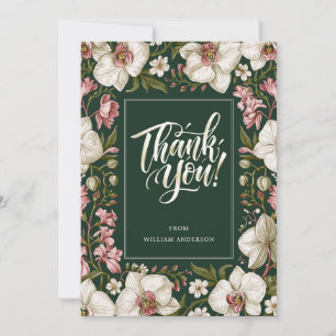 Elegant White & Pink Orchid Personalized Thank You Card