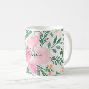 Elegant White Pink Rose Floral watercolor Painting Coffee Mug